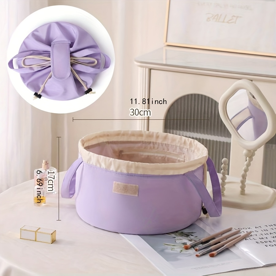 large capacity women men travel makeup toiletry portable bucket shaped storage bag with drawstring closure   case suitable for daily use gym vacation the Product details 9