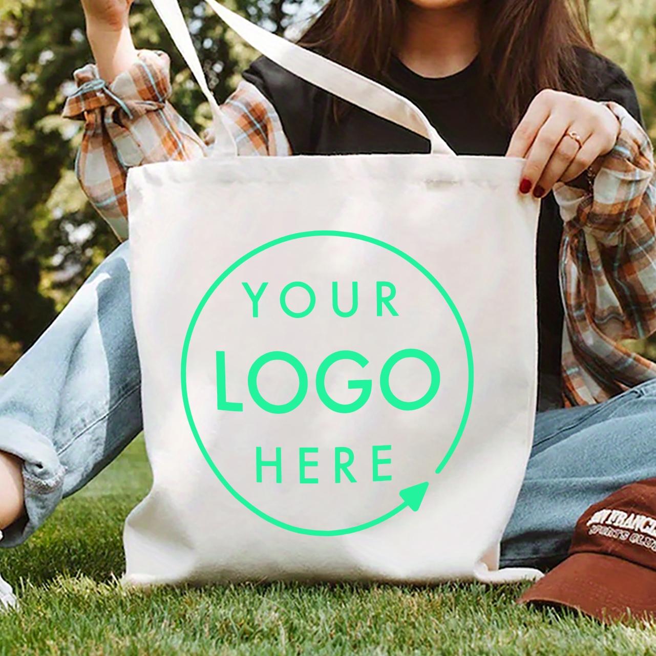 10 Custom Logo/Text White Canvas Tote Bags, Heavy-Duty