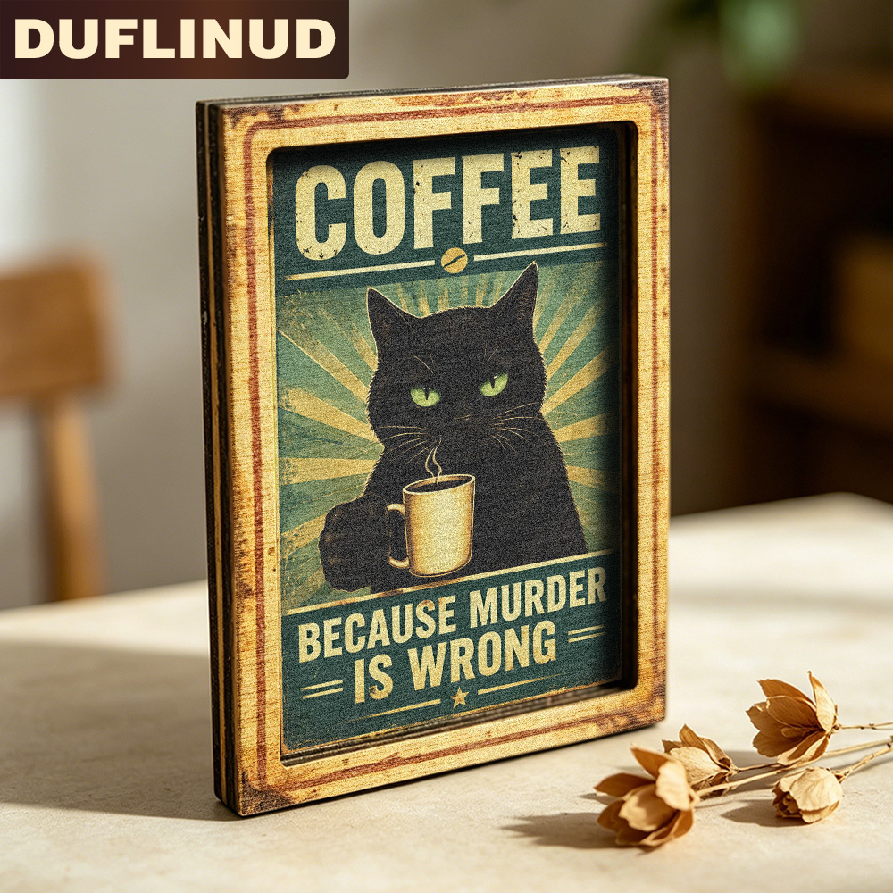 TEMU 2d Flat Vintage Black Cat Coffee Fridge Magnet, Mini Decorative Plaque With A Black Cat Drinking Coffee Pattern, Featuring A Nostalgic Vintage