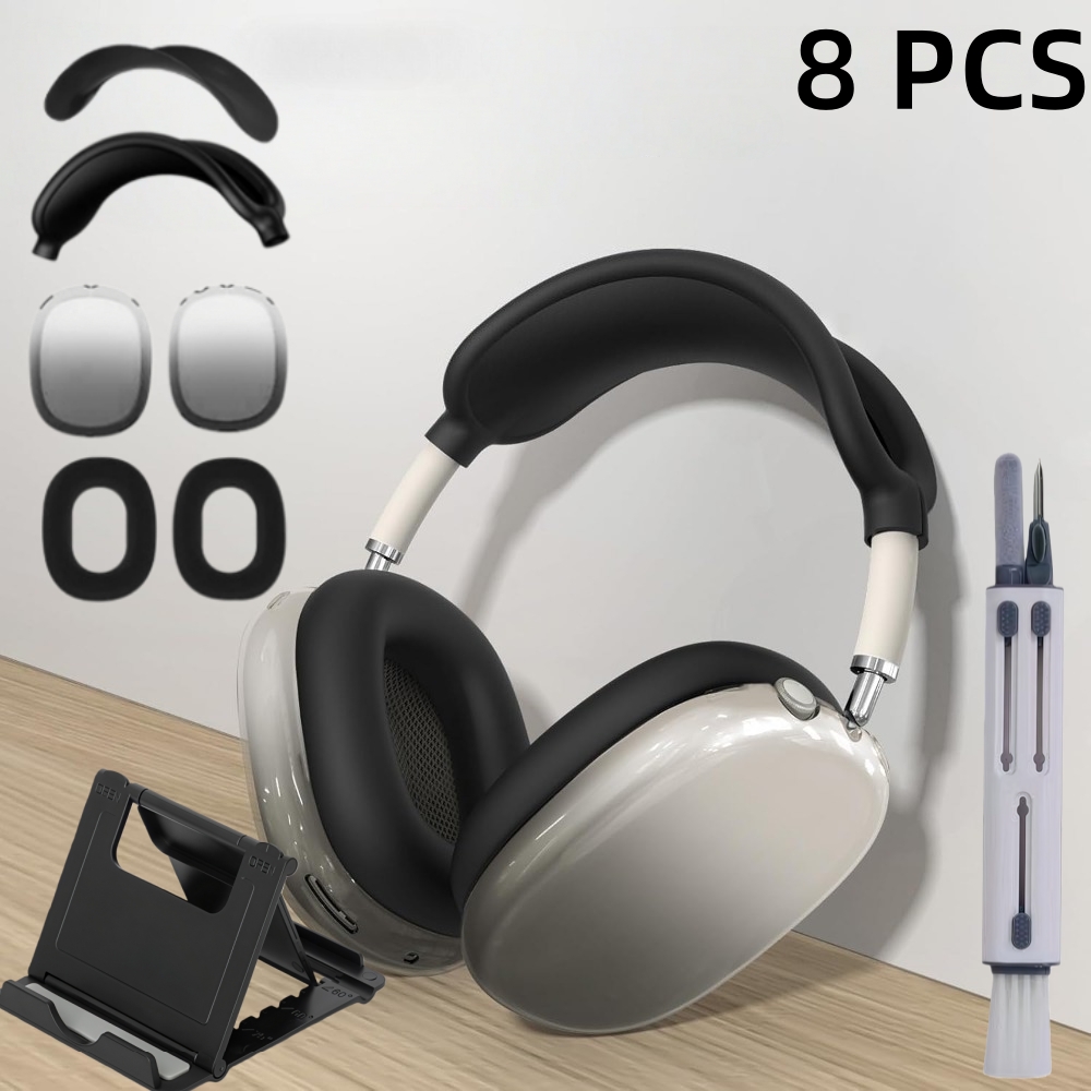 8pcs set for   for   max gradient color headphone protective case cover soft sweat proof washable accessory ear pads covers headband cover ear cups covers with 4in1 cleaning pen phone holder