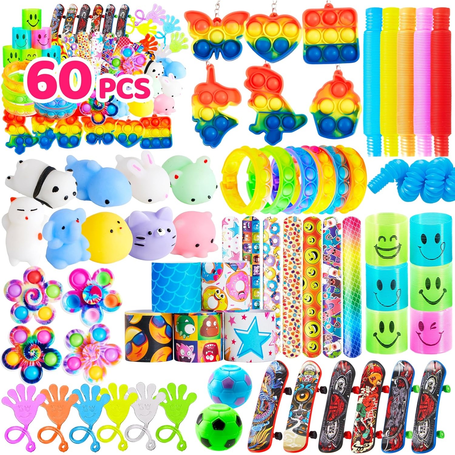   60pcs Cadeaux de Fête, Pack Fidget Populaires, Garnitures de Sacs de Friandises pour Fête d Anniversaire, Prix   pour l École, Remplissage de Piñata, Prix pour  , Packs de Cadeaux de Fête Multi-articles