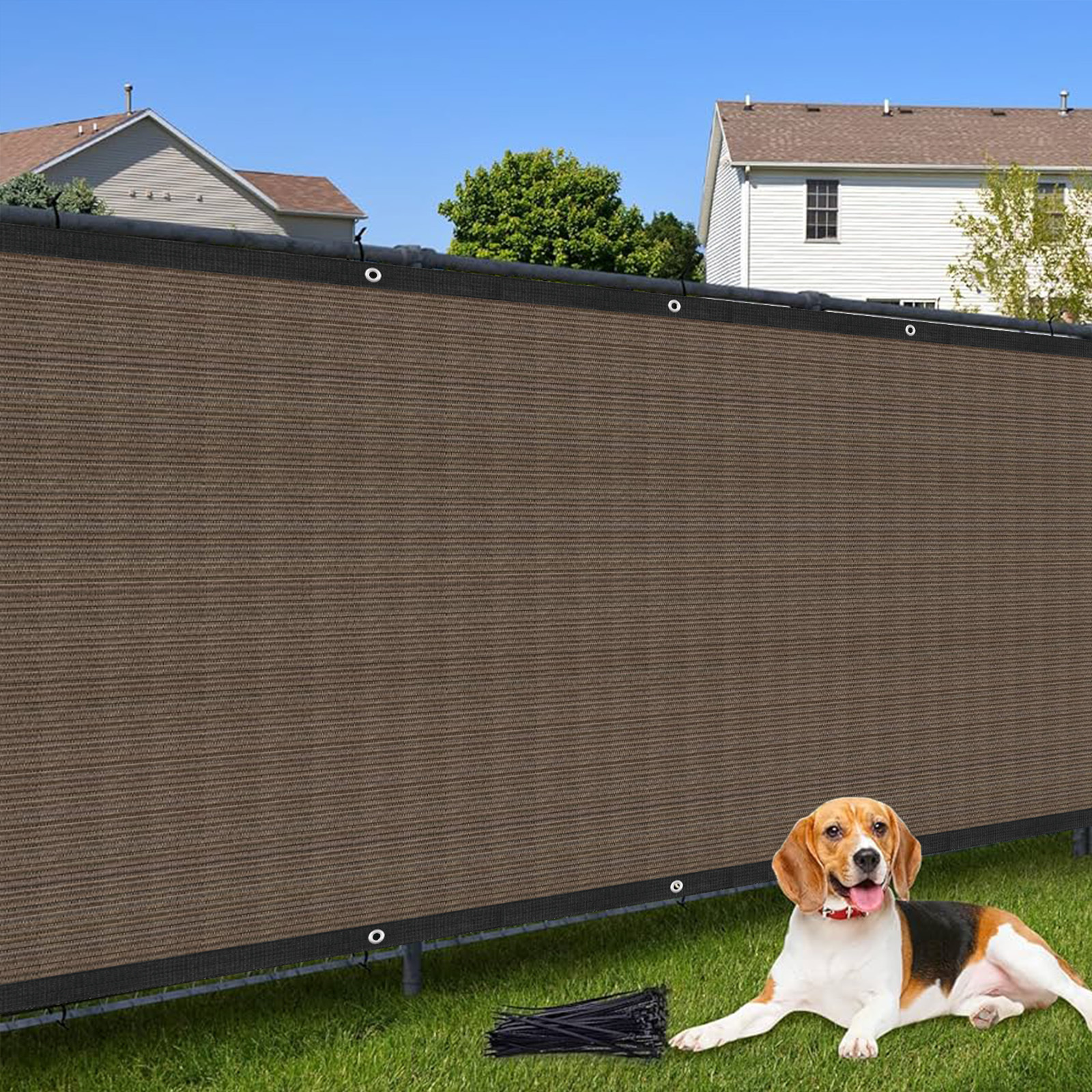 Image of Privacy Screen Fence, Commercial Shade Cover, 1 Ft 0.3 M Grommet , Durable Sturdy, Ideal For Outdoor Backyards, Brown
