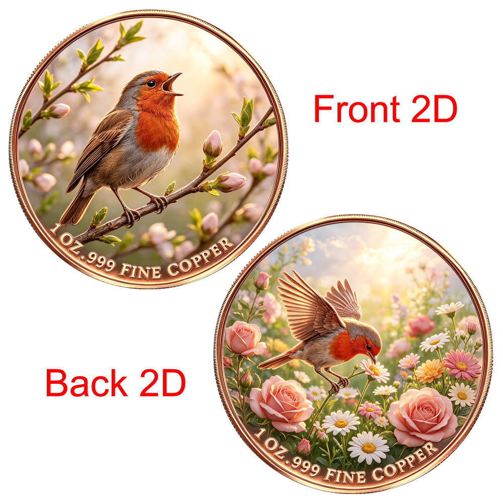 TEMU Novelty Coin 1 Oz 999 Pure Standing On Spring Flower Branch Singing Landscape Theme Commemorative Coin, Purple Copper Collection Enthusiast