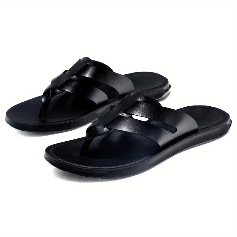   mens retro flip flops anti slip cushioned arch support pu upper pvc sole brown beach sandals with unique strap design breathable eva insole cushioned   for gym pool travel business   slip on footwear versatile casual semi formal shoes travel sandals pool footwear stylish   durable construction antislip sole  able slippers   Product details 3