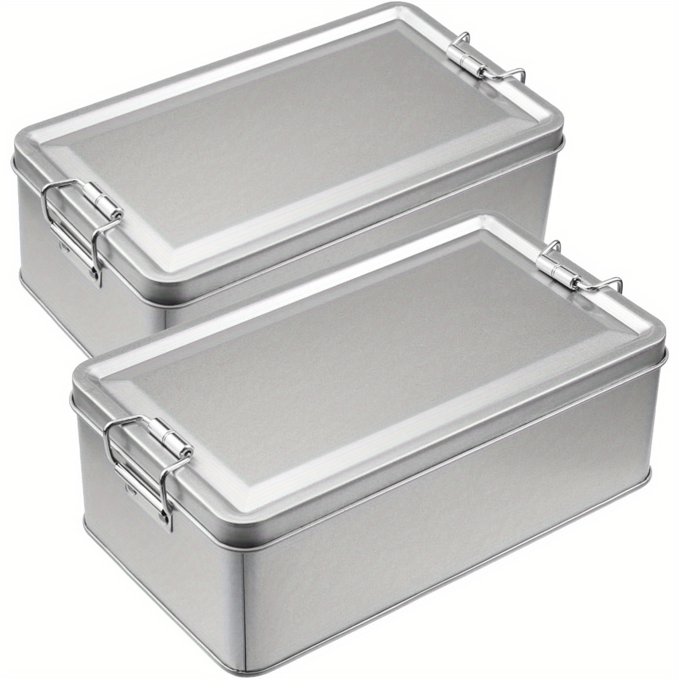 2 pack silvery tin box containers metal storage box with lids rectangular containers with     for home storage outdoor   0