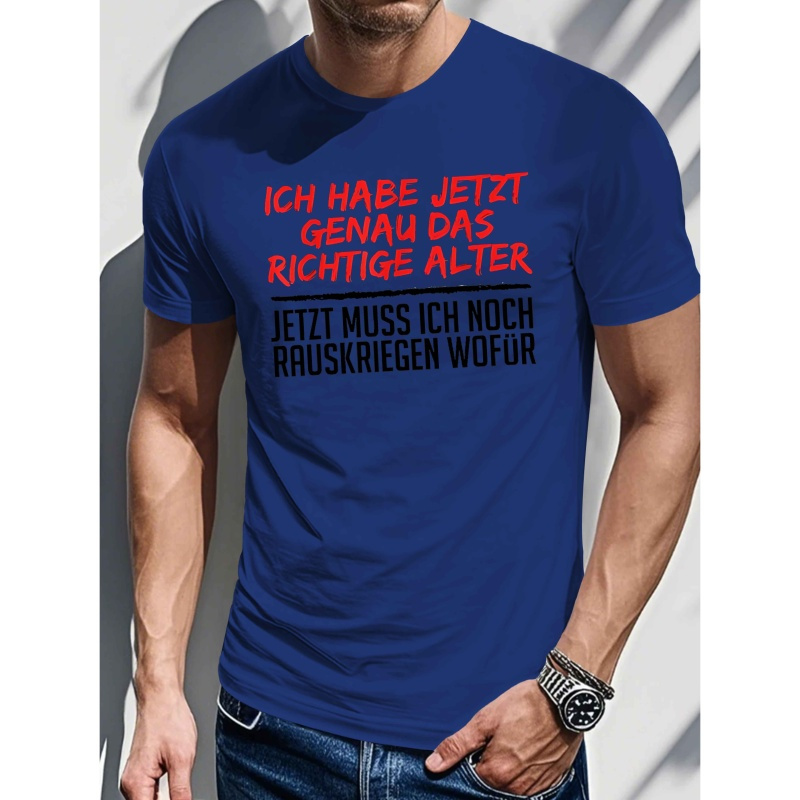 

Humorous German Quote Men's - Casual Short Sleeve, 100% Polyester, Summer Top With & White Text, Machine Washable, T-shirt Stylish