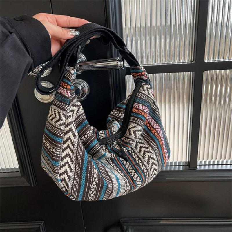 TEMU Sacs à main pour femme, sacs à bandoulière style tribal, sac à bandoulière pliable à motif rayé, thème drapeau, doublure sur les bords lavable à