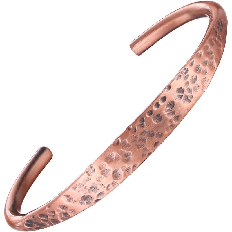 TEMU Solid Copper Bracelet For Men Women, Handmade Vintage Cuff Bangle With Texture, Daily Wear Jewelry Gift