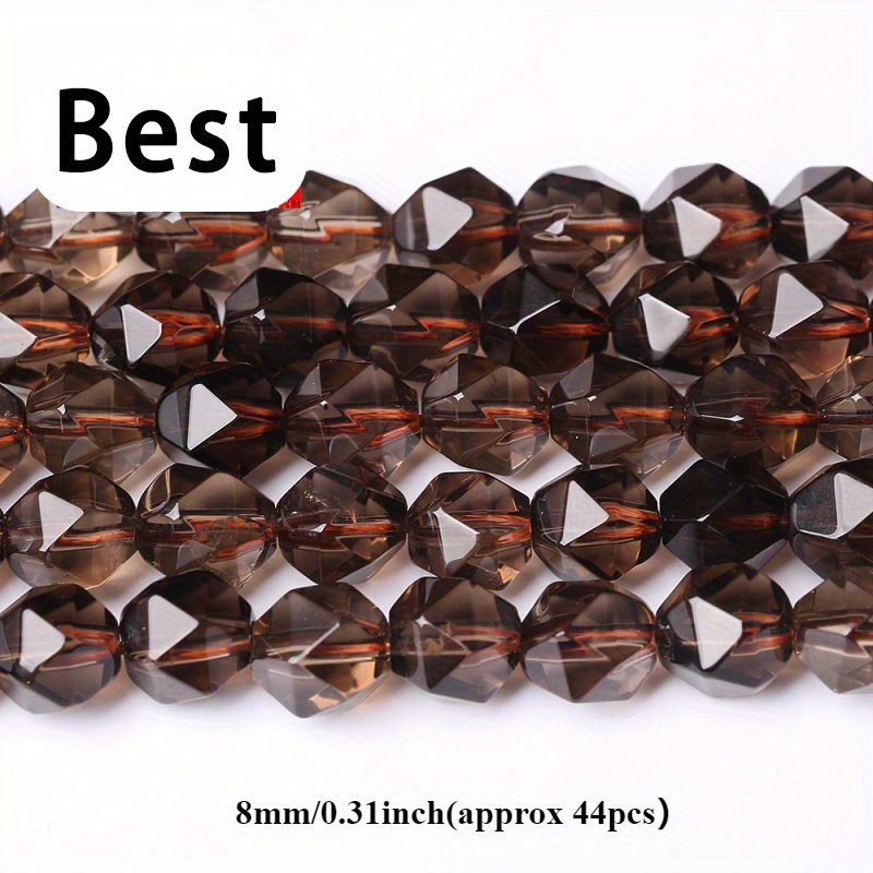 TEMU 58/44/36pcs Perles de de quartz fumé naturel facetées, perles rondes en vrac pour la fabrication de bijoux, bracelets, ajouts 6 8 10Mm 15"
