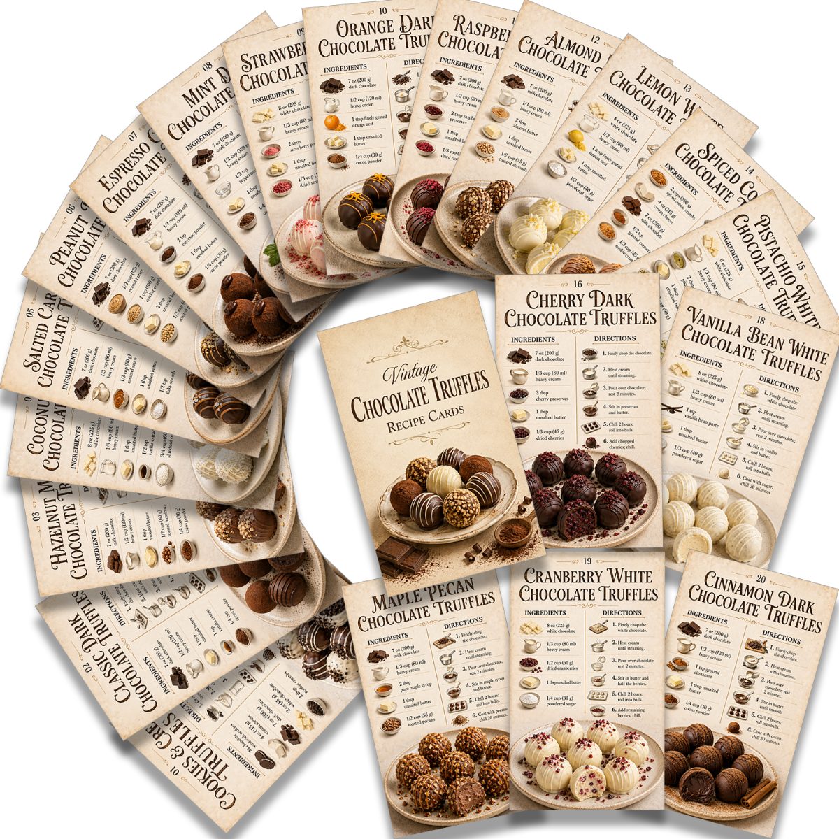 TEMU 20pcs Vintage Chocolate Recipe Cards Suitable For Home Bakers, Beginners & - Retro Baking Booklets With Ingredients Lists, Measurements &
