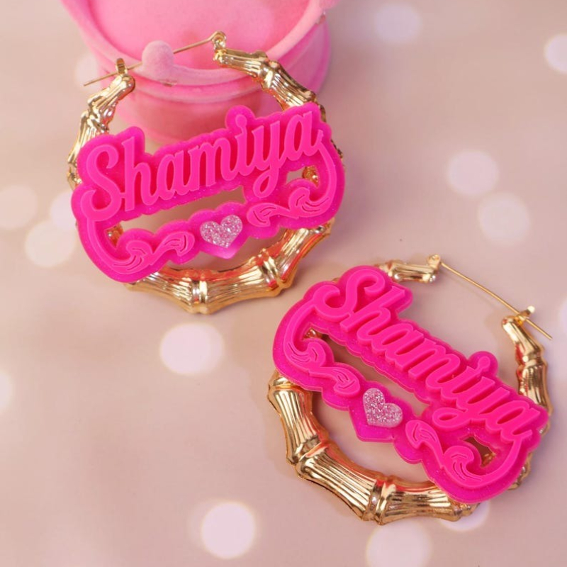 TEMU Custom Bamboo Earrings, Name Bamboo Earrings, Acrylic Name Bamboo Earrings, Personalized Acrylic Jewelry, Custom Nameplate, Fashion, Practical,