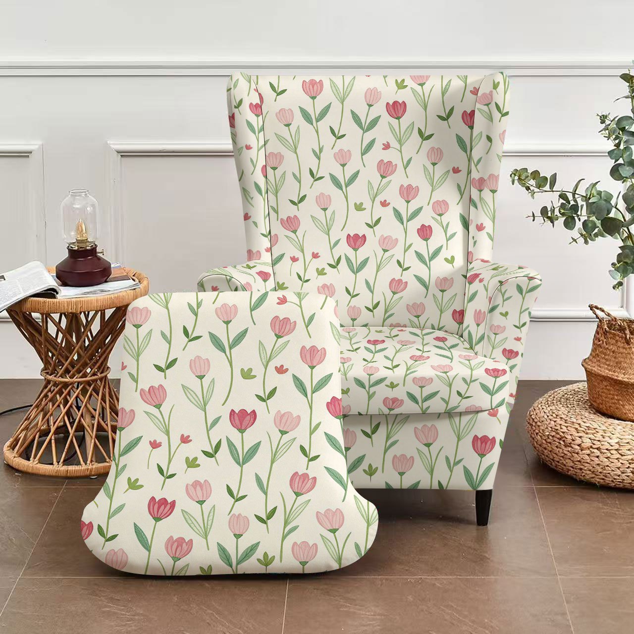 TEMU Copridivano 2D con Stampa Tulipani Freschi e Tigre, Copridivano Singolo con Schienale e Braccioli, Motivo a Piante Estate, Design ad Elasticit�