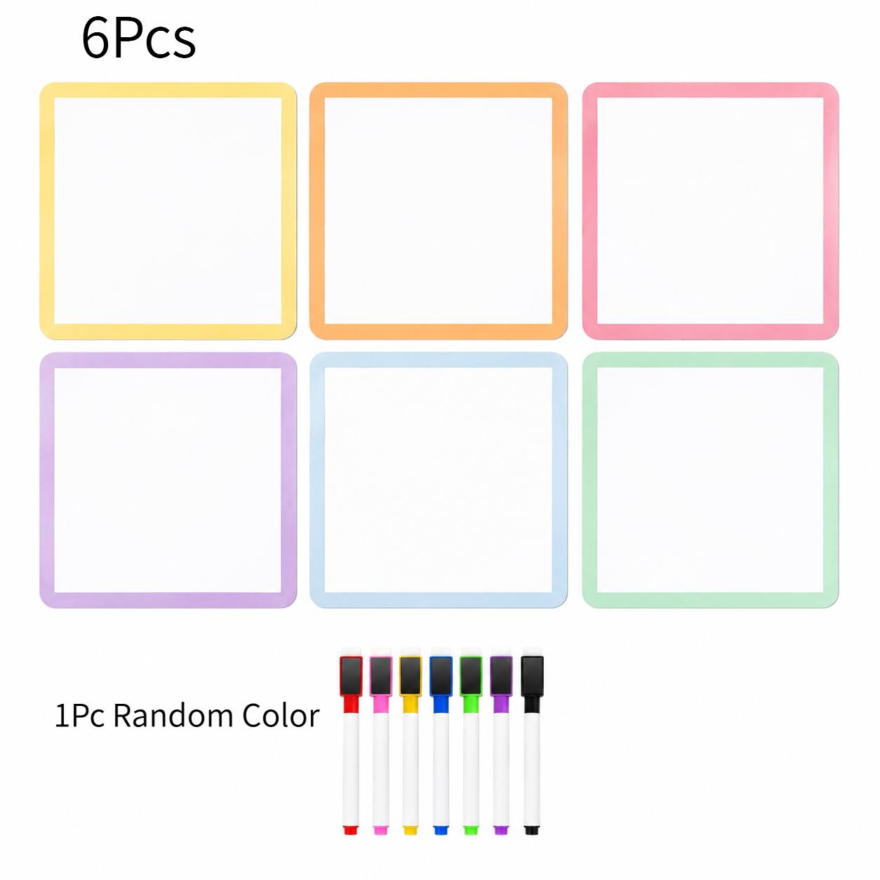 TEMU Set di 7 adesivi magnetici con 6 adesivi magnetici e 1 penna per lavagna a colori casuali da 8X8 cm, adatta per ufficio, insegnamento,
