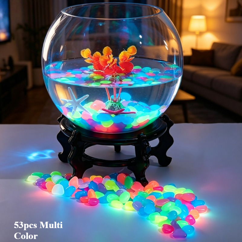 Image of 53 Large Luminous Stones, Suitable For Courtyard, Path, Fish Tank, Outdoor Environment Lighting, Garden Lights, Pond Lighting, Decorative Accessories -0.05732 , Stone Size /0.39 Inches