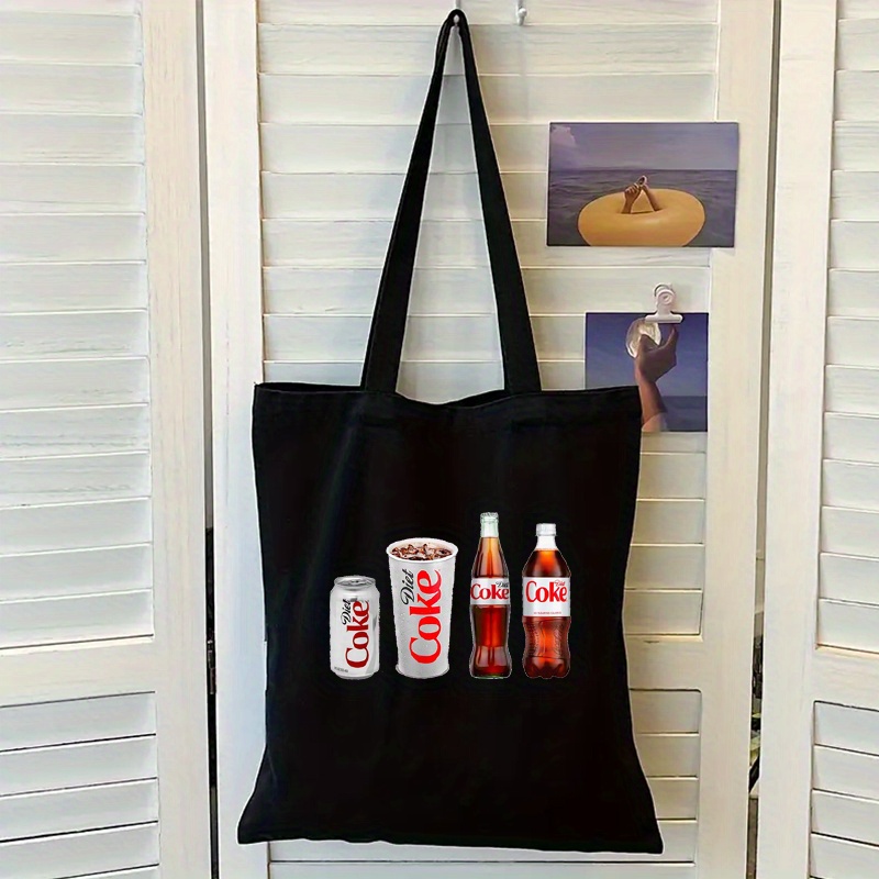 

Machine-washable Tote Bag With Soda Can Print - Casual Women's Handbag, , Material, Black