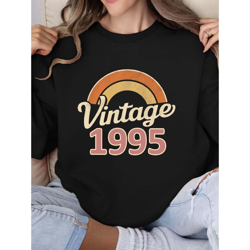 

1pc Sweatshirt vintage 1995 pour femme - Pullover décontracté à col rond en polyester, motif géométrique, mode automne/hiver