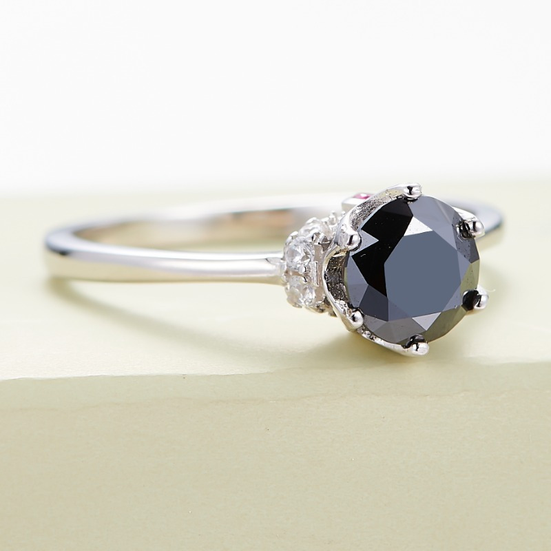 Women's 1.0 Carat Black Moissanite Crowned Ring, 925 Silver