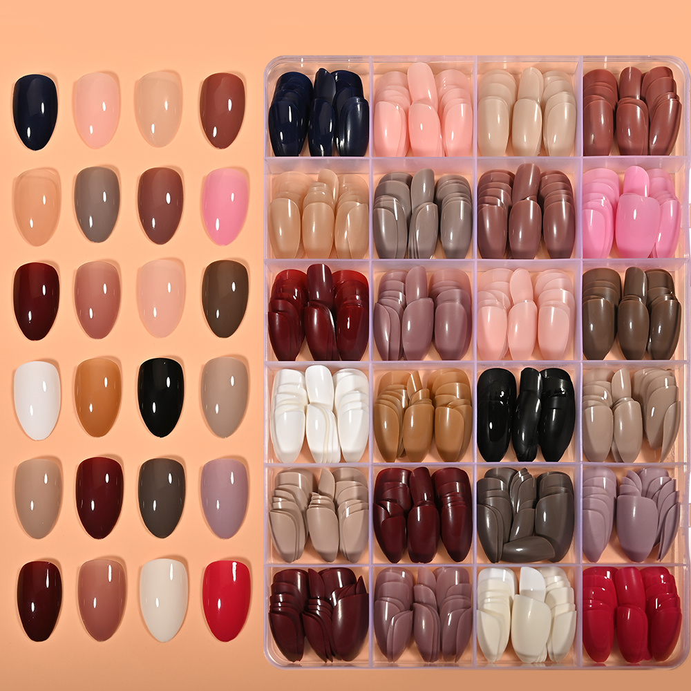 E-shop 576-teilige kurze Mandelförmige Kunstnagelspitzen, gemischte Farben, Acryl, oval, vollständige Abdeckung, künstliche tragbare Press-on-Nägel für