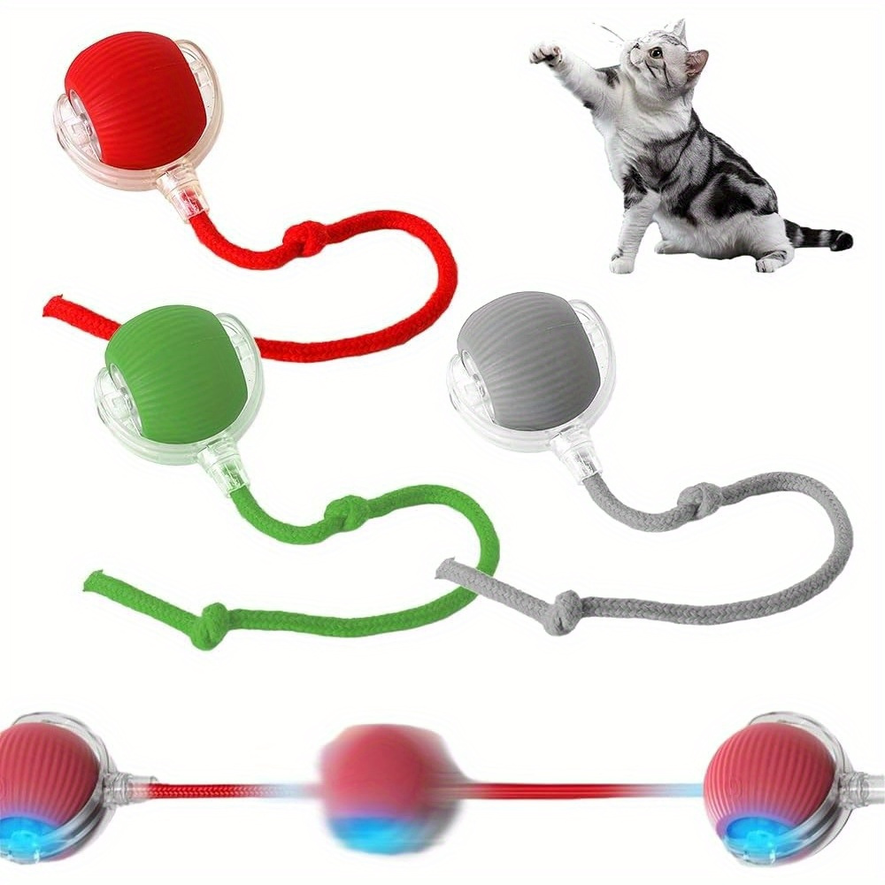 TEMU 3- Toy - 360&deg; Self-moving Ball With Led Lights, For Cats & Small Dogs - Usb Rechargeable Interactive Gift (red/gray/green)