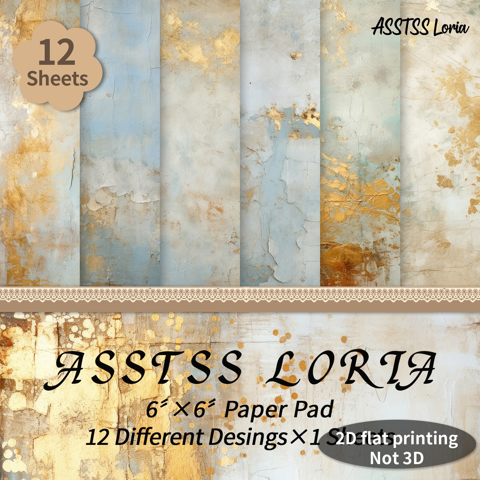 TEMU Lot de 12 feuilles de papier scrapbooking ASSTSS 6X6 pouces, textures dorées et pastel, papier de base uni/2D, papier cartonné épais pour