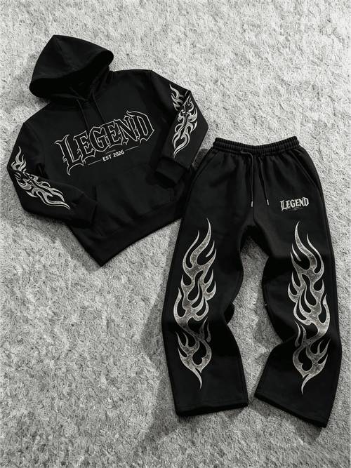 2026 new teen print zip up hoodie top and draped straight leg pants 2pcs outfit hip hop style trendy tracksuit for outdoor for teenager