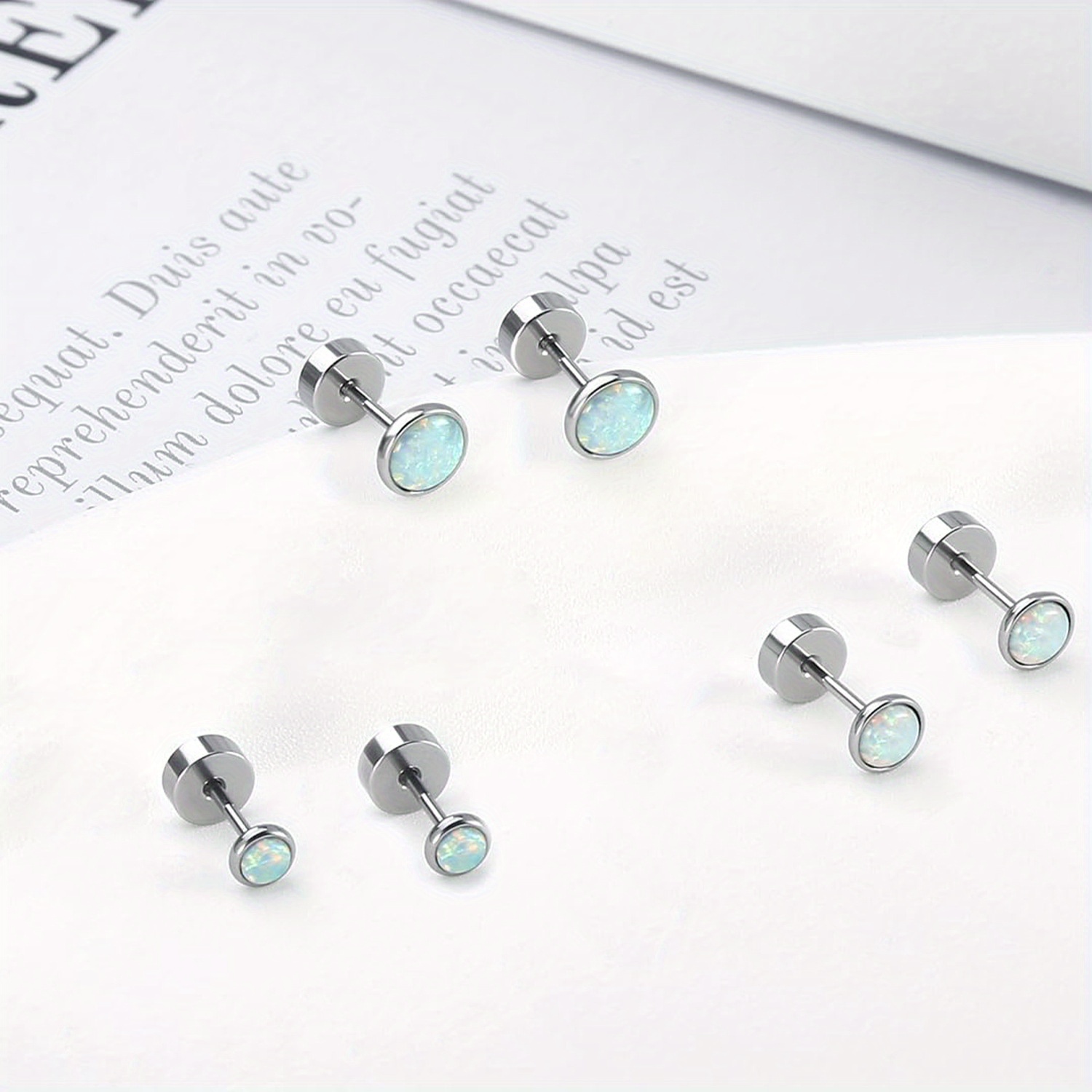 TEMU Of Titanium Steel Opal Stud Earrings, Flat Bottom Opal Lip Studs And Tongue Studs With Internal Threaded Implant Piercing Jewelry