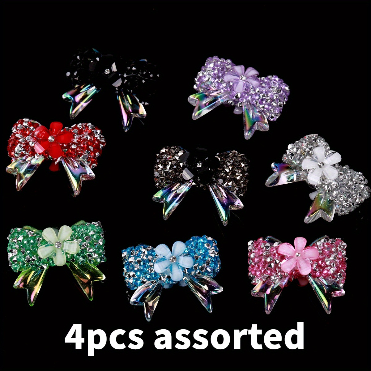 TEMU 4pcs Assorted Sparkling Rhinestone Big Bow With Flower Beads For Jewelry Making Diy Pens Bracelet Necklace Jwewlry Accessories Mobile Handmade