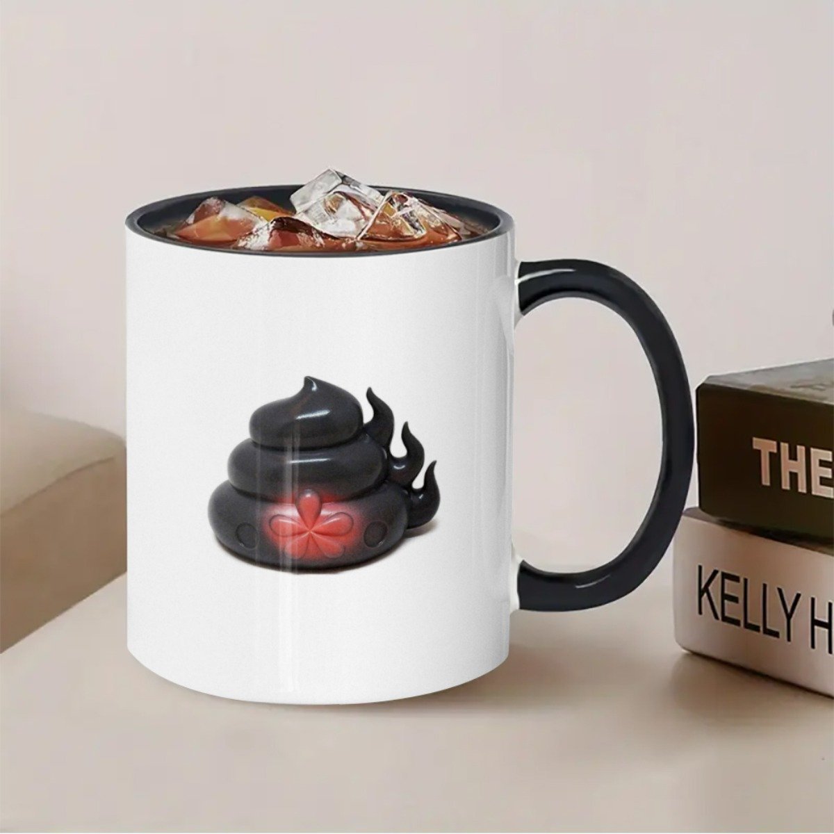 Coffee Cup Coffee Black Stool White Ceramic Mug Black Poop Flame