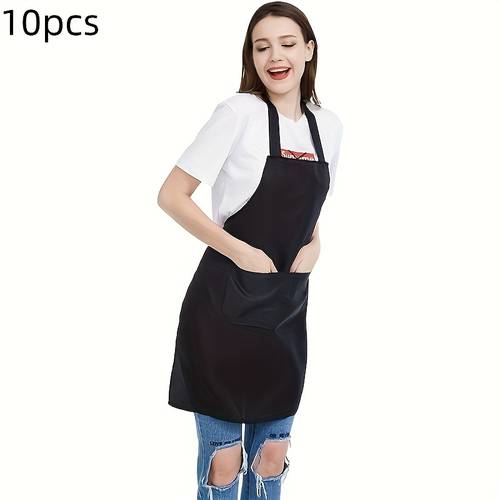 10 black large pocket aprons durable polyester fabric machine washable cooking bbq grilling and outdoor activities kitchen aprons