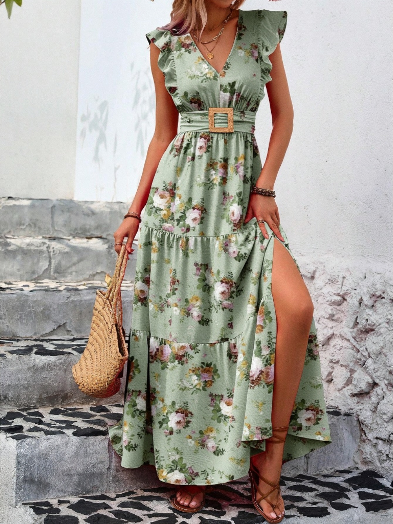 slim fit dress slacks Layla Green Printed Maxi Dress