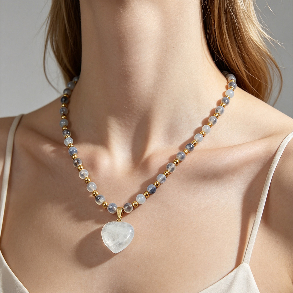 Women's Vintage-Style Handmade Gray Agate Bead Necklace