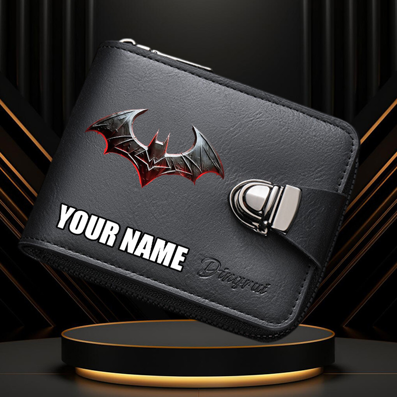 TEMU 1pc Warner . Personalized Customized Men's Wallet, Wallet With Batman Bat Logo Printed Design, Support Customize Your Name, Multi Compartment