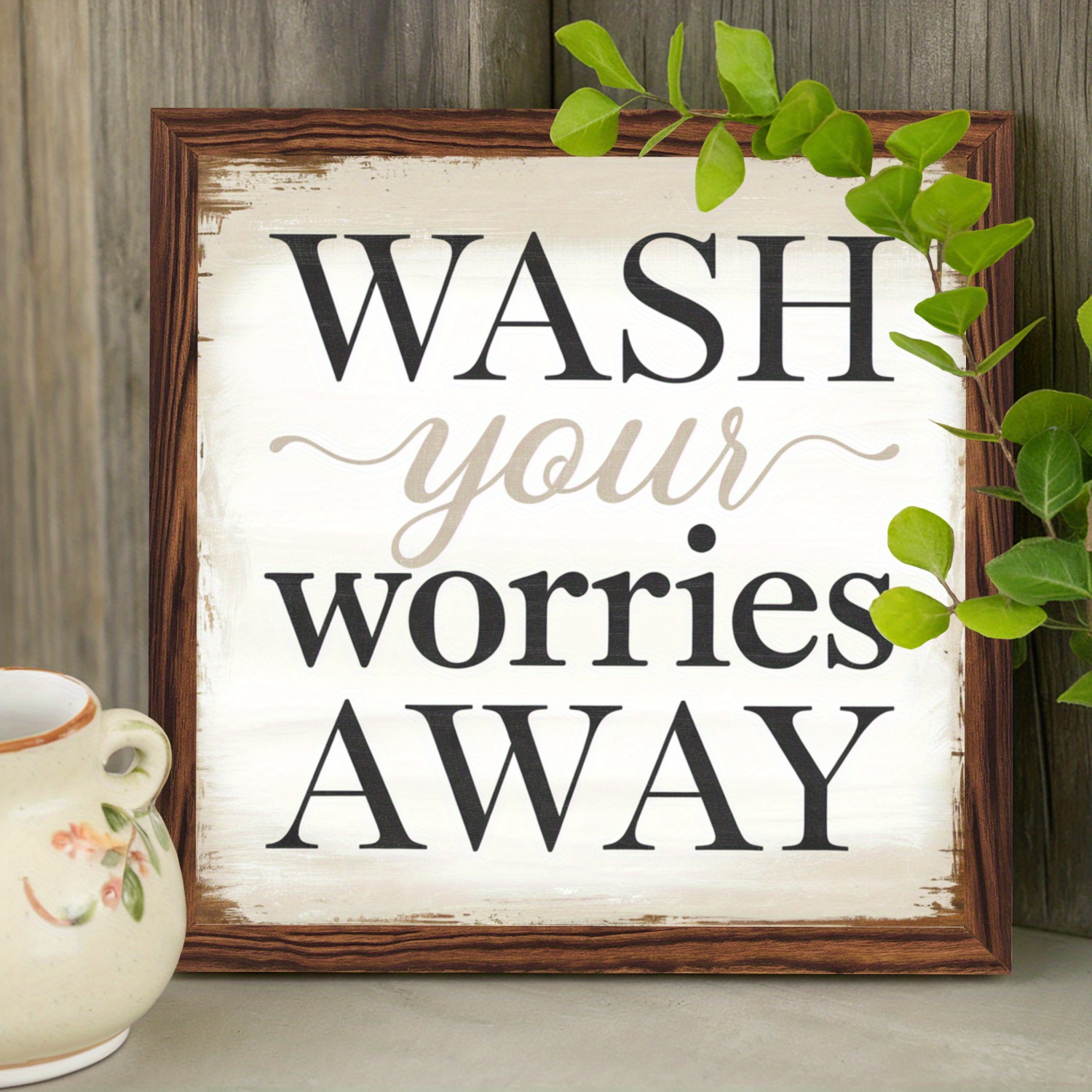 

1pc "wash Your Worries Away" Rustic Wood- Sign - 8x8 Inch, Vintage-inspired Bathroom Decor, Inspirational Art For , Perfect Gift Idea, Bathroom Wall Decor