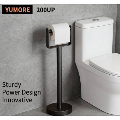 Heavy-Duty Freestanding Toilet Paper Holder with Weighted Base & Suction Cup - Suitable for Home, Hotel Bath/Shower, No Installation Required, Stable /Roof Mount for , Modern Matte Black