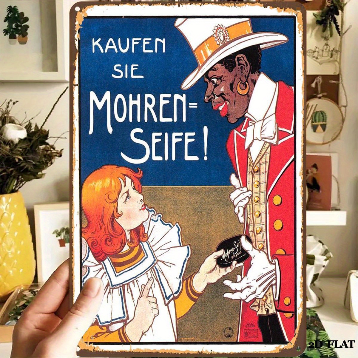 TEMU 2d Flat, 1pc Vintage German Mohren-seife Soap Advertisement Tin Sign - Retro German Language Wall Decor Suitable For Home, Bar, Cafe, Garage,