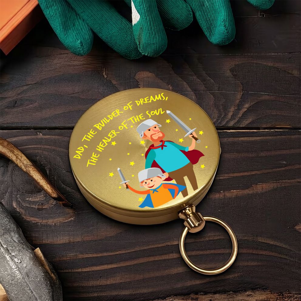 'Dad The Builder Of Dreams' Vintage Copper Compass with Keychain