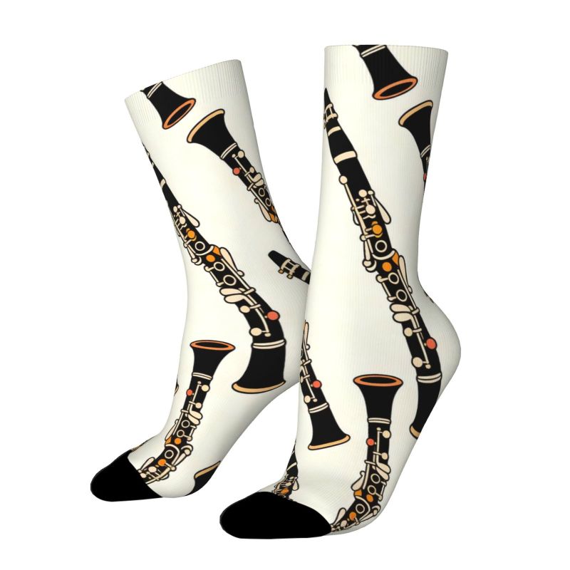 TEMU A Unisex Pair Of Outdoor Socks With A Clarinet Pattern, Featuring A Unique Black And Scheme. Machine Washable, Suitable For Outdoor Sports