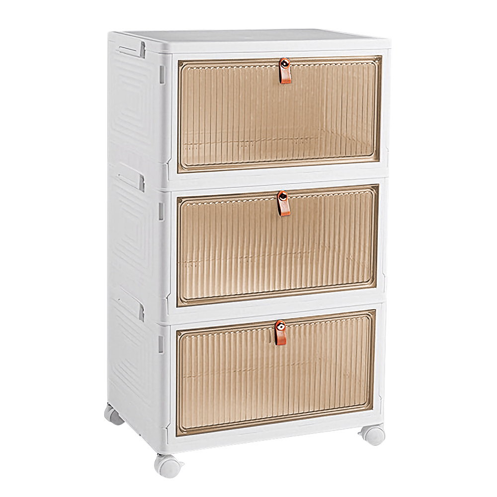 Image of Three-tier Folding Storage Cabinet - With Casters - White - 39 X 28 X 64cm