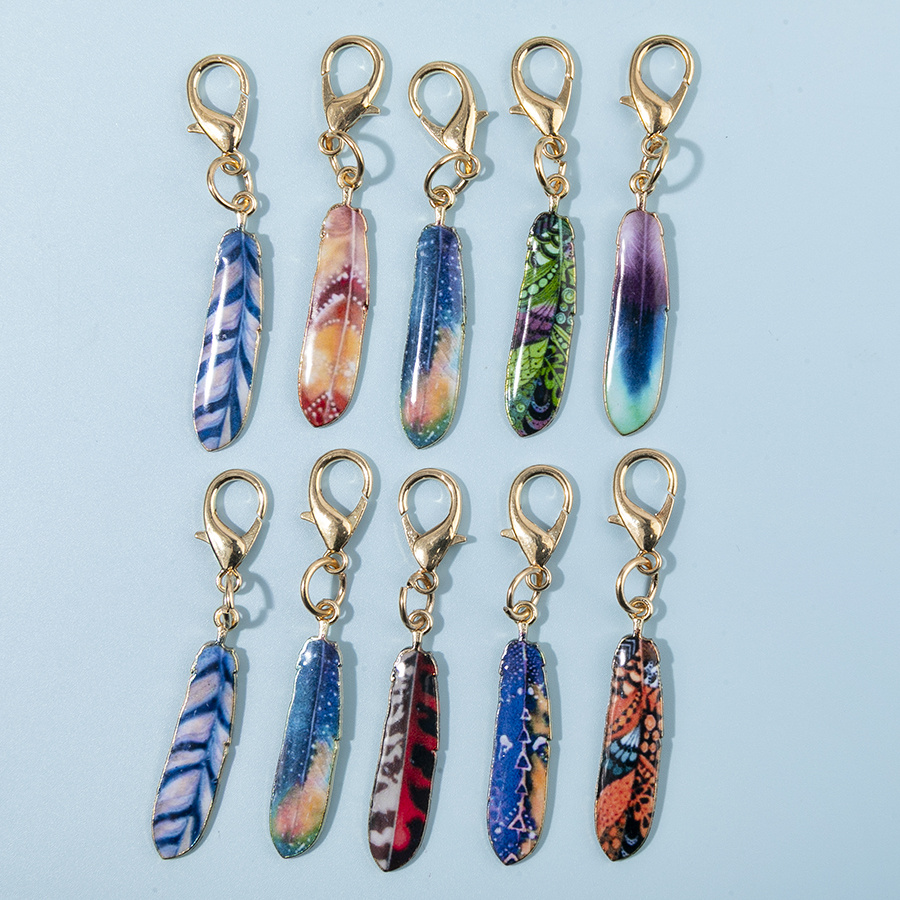 Image of 10pcs Colorful Enamel Feather Shaped Alloy Lobster Clasps | Durable Bohemian Keychain Set For Backpack Keys And Father's Day Gifts