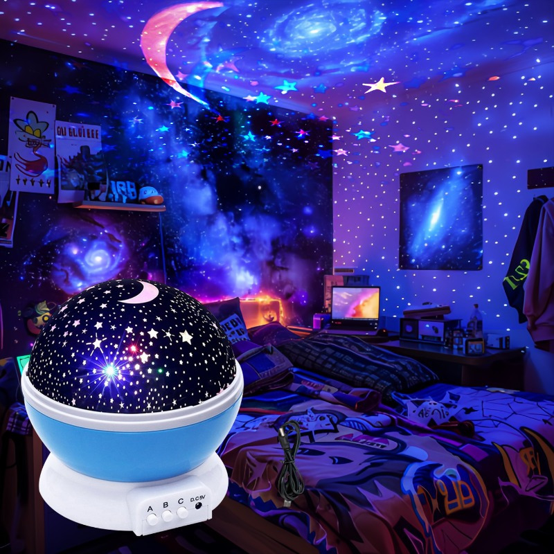 

1pc Starry Sky Projector Night Light, 360° Rotating Moon And Stars, Usb-powered, Plastic, , With Lighting, For Bedroom And Living Room Decor, Christmas Holiday