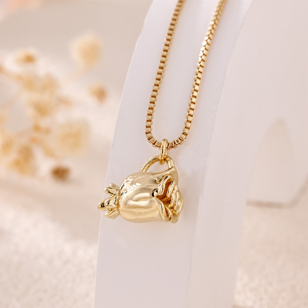 Copper Vintage 3D Rose Pendant Necklace