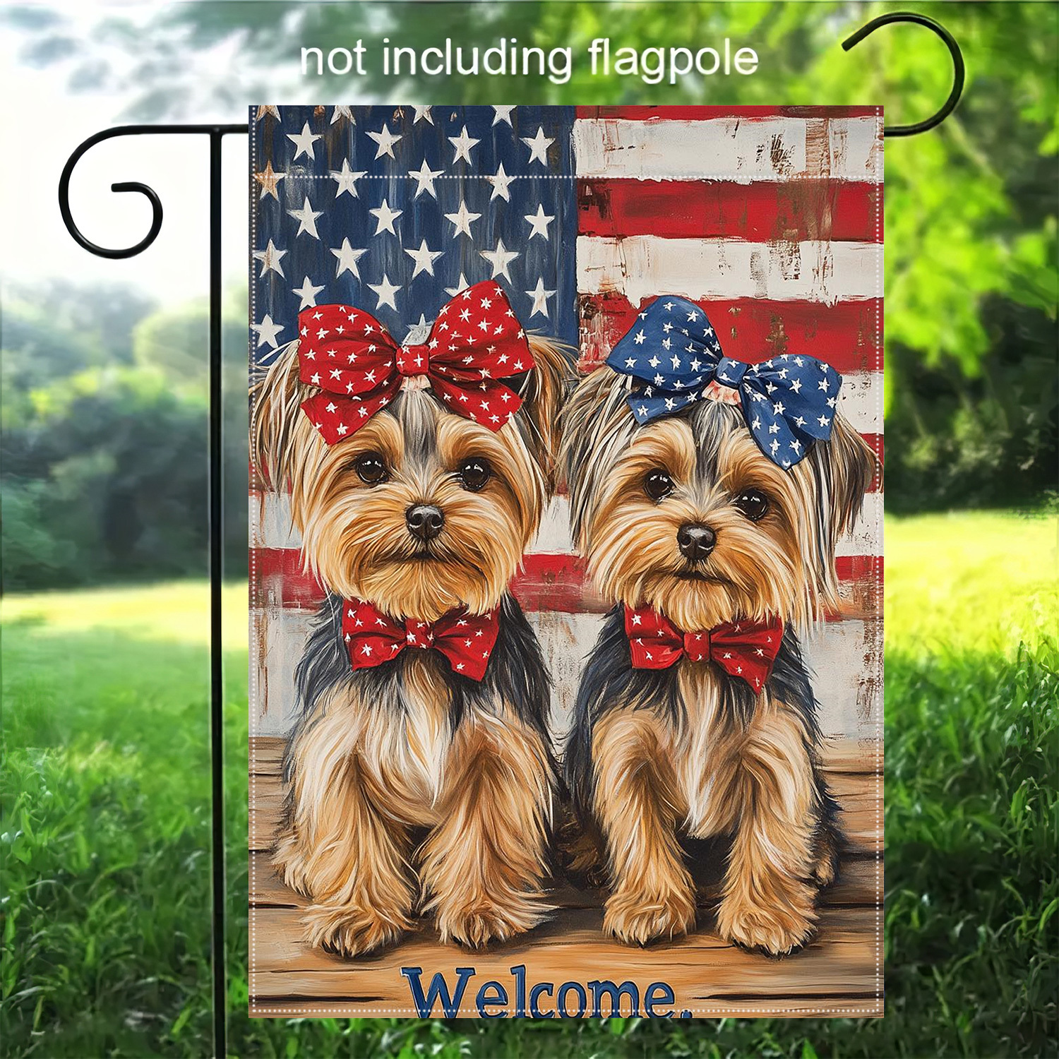 

1pc Patriotic Yorkie Dogs Garden Flag - Double-sided Linen Welcome Banner, Outdoor Patio Decor, No Power Needed, Ideal For , Valentine's, Christmas Gifts