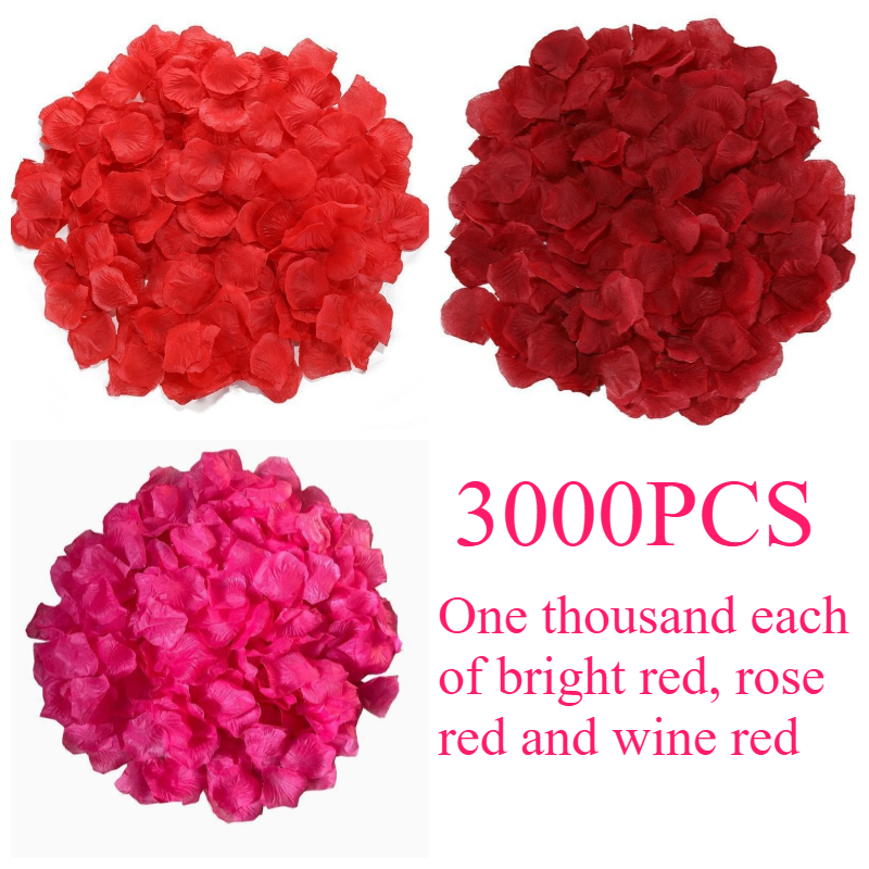 TEMU 3000pcs Artificial Rose Petals, Hand Scatter Wedding Home Decoration, Hotel Party Decoration, Dark Red, Burgundy, Rose Pink Mixed Pack