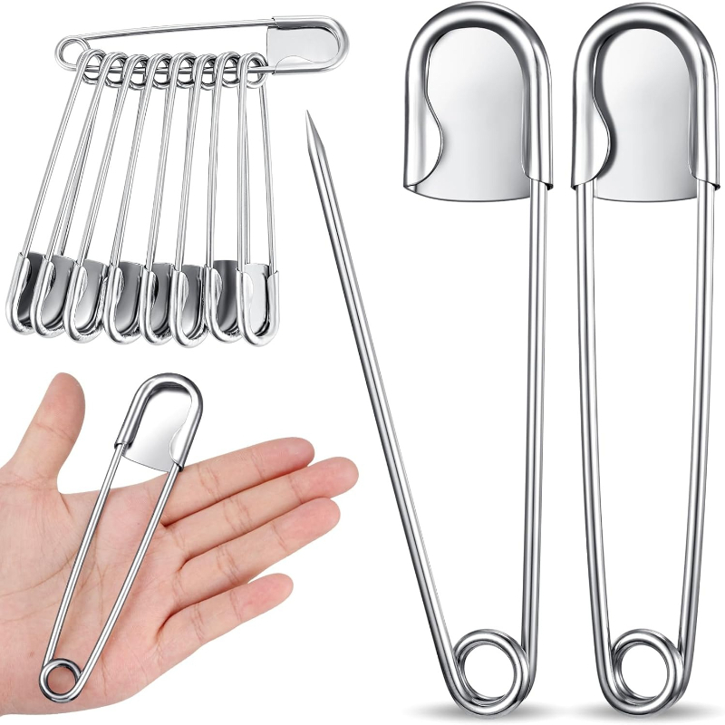 TEMU 10-pack 12.7cm Large Safety Pins, Extra Large Heavy Duty Stainless Steel Safety Pins, Enlarged Size Suitable For Fashion, Laundry, Sewing,