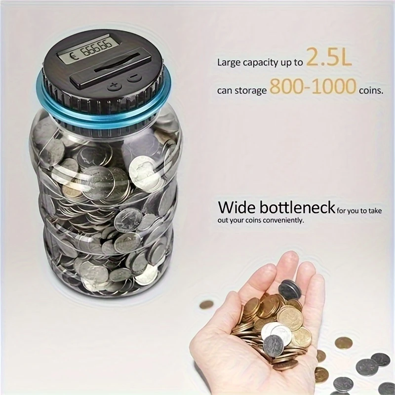 large digital coin counter jar - automatic currency storage box with lcd display, ideal for bankrolling & saving money - perfect easter/birthday gift (battery not included) details 3