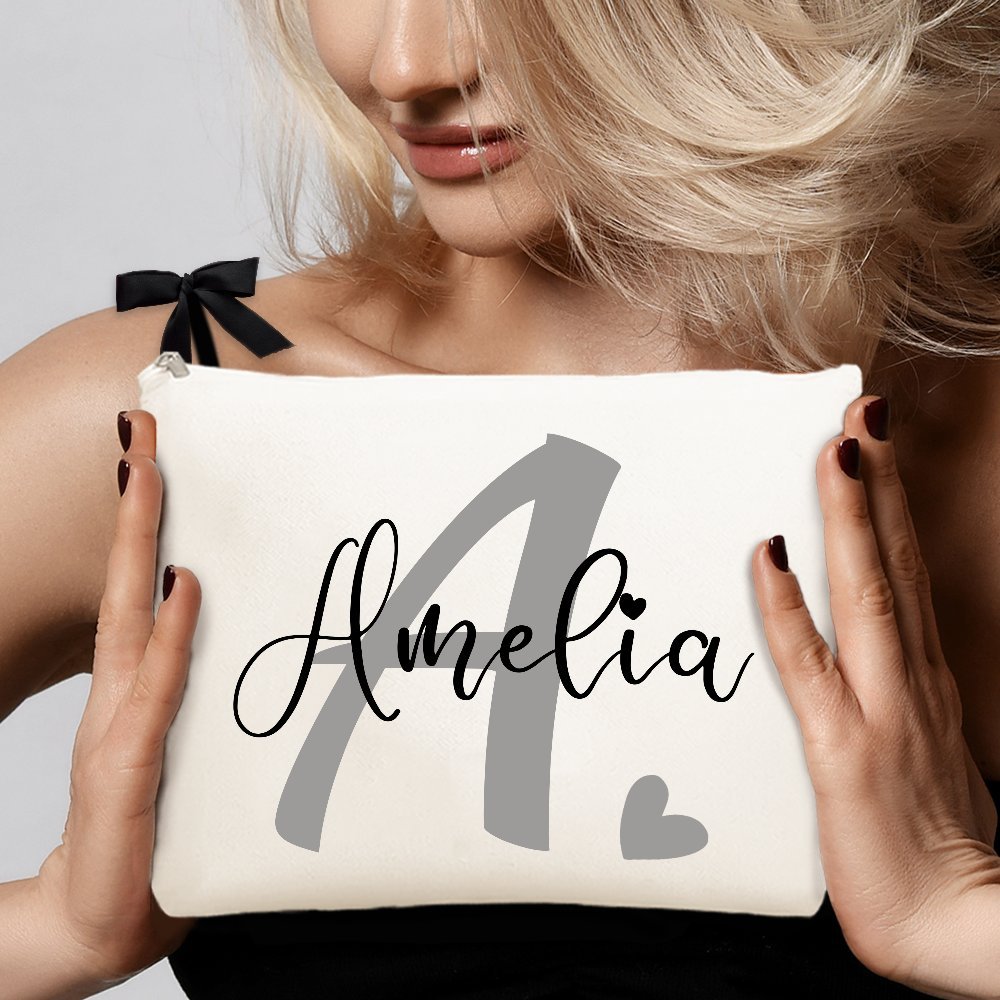 TEMU Individuelle Make-up-Tasche mit Initiale, Individuelle Make-up-Tasche mit Namen, Geschenke für Frauen, Personalisierte Leinwand-Make-up-Tasche,