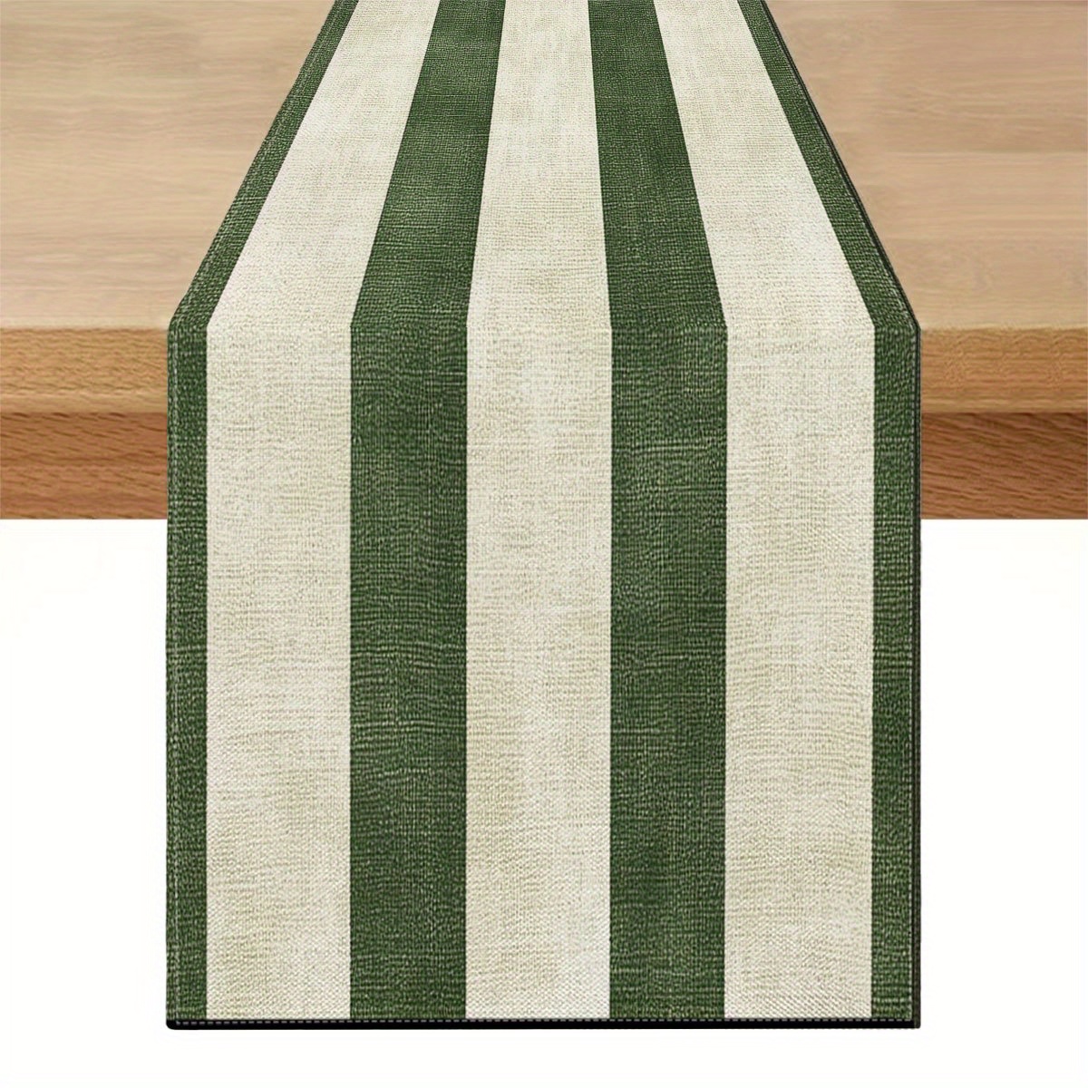 1pc Large Rectangular Table Runner - Elegant Green And White , Durable Polyester Table Decoration For Dining Table, Kitchen, Party, Wedding - Easy-clean Decorative Tablecloth