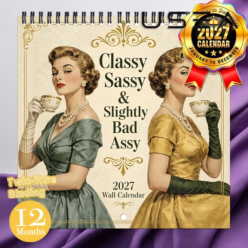 TEMU 2027 Wall Calendar, 1pc 2027 Wall Calendar, 12-month Monthly Planner With Twin-wire Binding, Classy Sassy Retro Style Hanging Calendar, Large