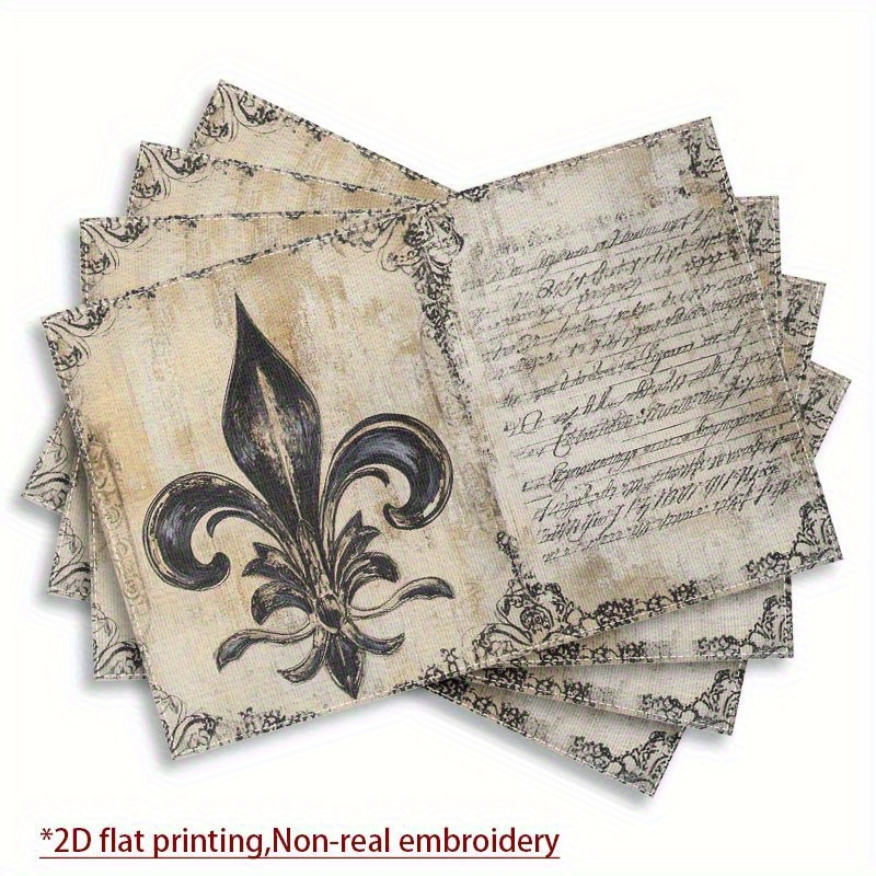 E-shop JIT4 Set Leinen Platzsets mit Lilienmuster und handgeschriebenen Buchstaben, Größe 12X18 Zoll, geeignet für Küche und Esszimmer Deko,