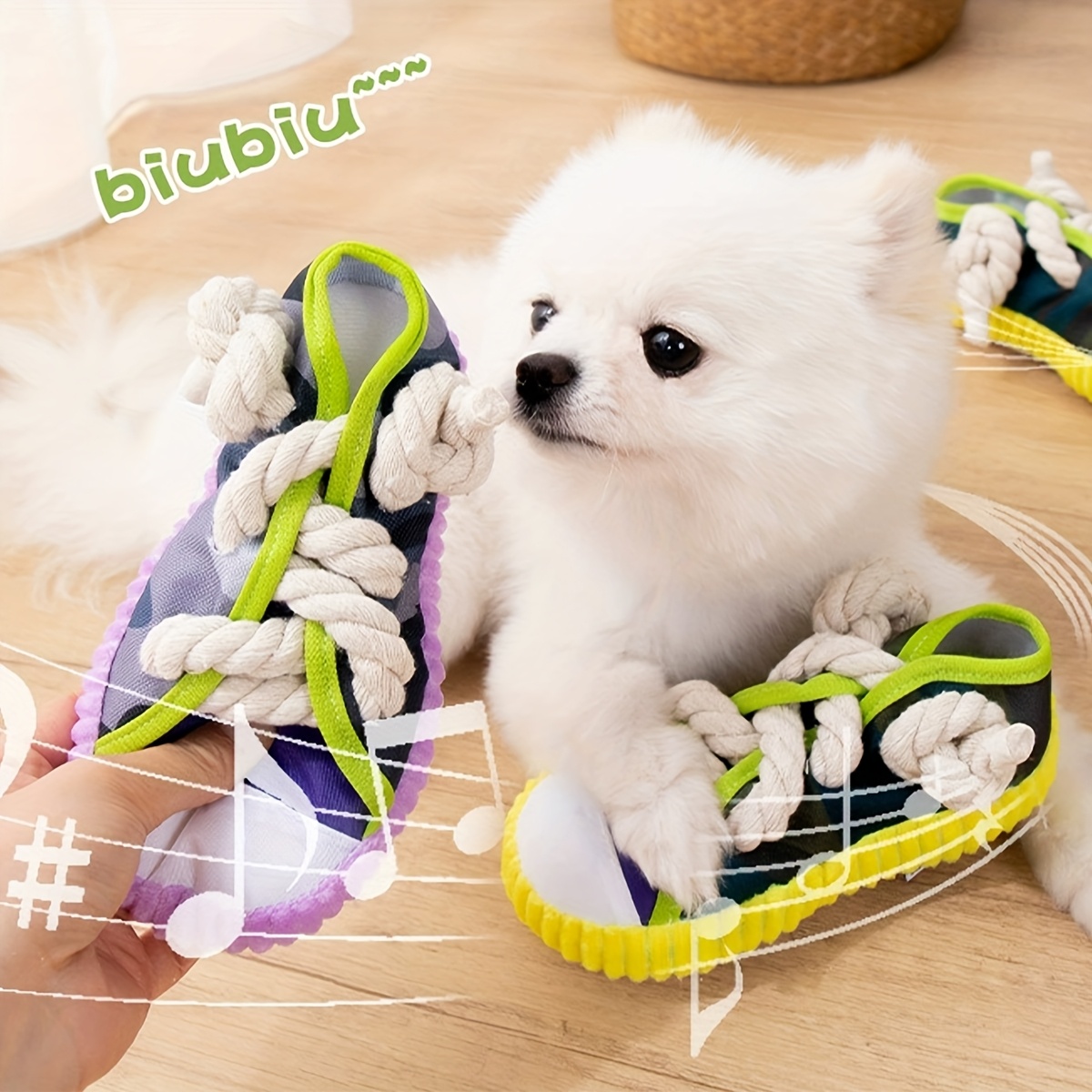 Dog Slipper Toy, Fabric/Canvas Rope Knot Design Toy (With Hanging Loop, Squeaky/Squeaker-Free Optional, Non-Toxic Safe Material), for Puppies, Small-Medium Dogs (Shih Tzu/Chihuahua/Pomeranian), All Breeds, Teething, Dental Cleaning, Tug-Of-War